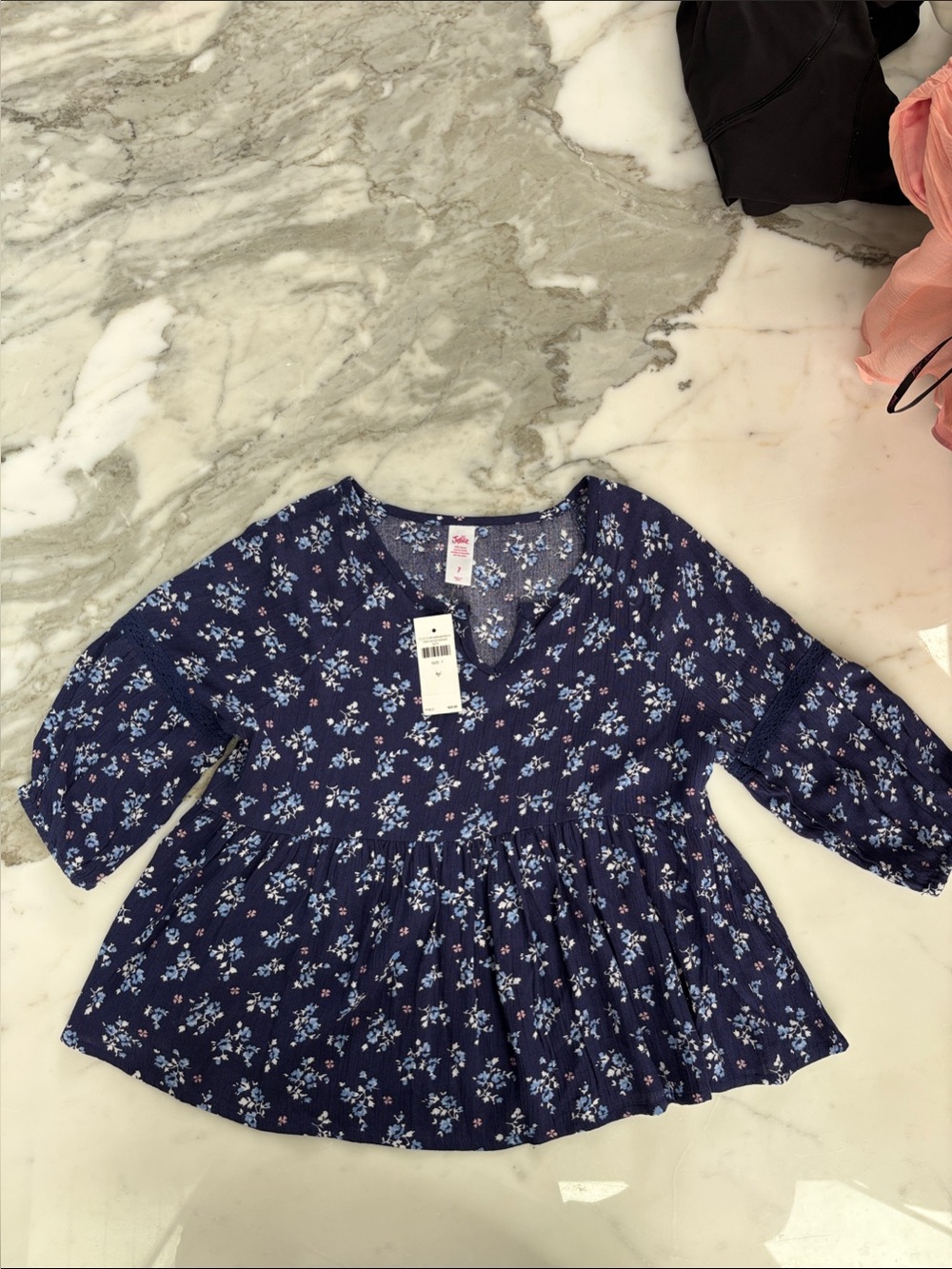 Justice Navy Blue Floral Peplum Top for Girls